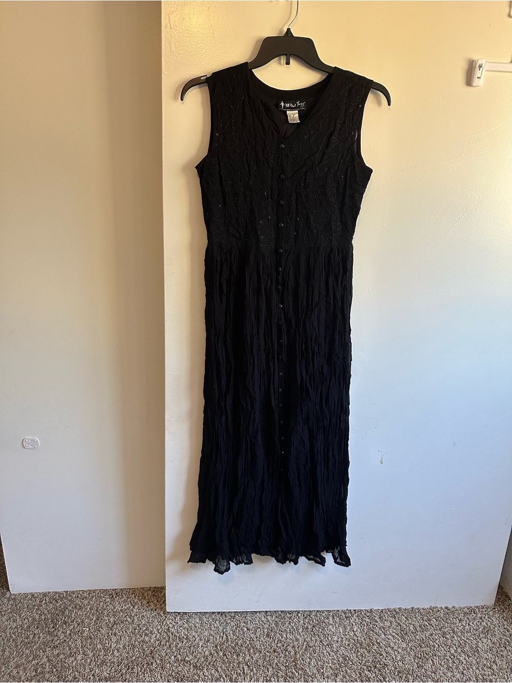 All That Jazz Black Sleeveless Midi Button-Front Dress Vintage Boho Chic